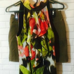 EXPRESS Olive Skirt | BCX Floral Top